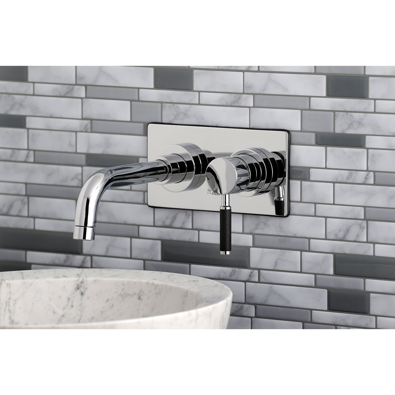 Kingston Sona KS8111DKL - Kaiser Single-Handle 2-Hole Wall Mount Bathroom Faucet, Polished Chrome — thumbnail 2